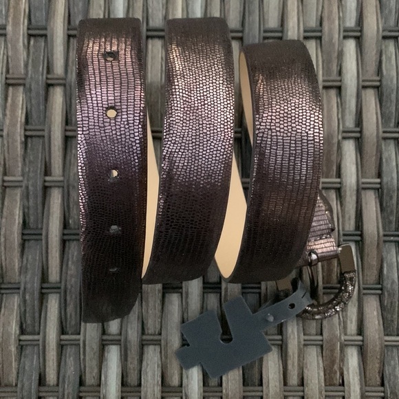 KENNETH COLE REACTION Metallic Snakeskin Print Pewter Belt - Picture 7 of 9